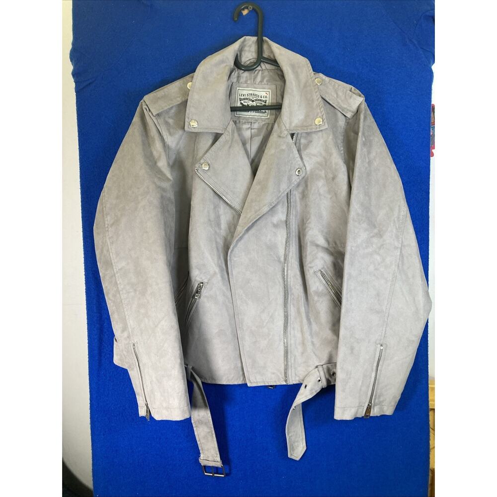 Levi Strauss & Co Womens Size 1X size 16-18 Faux Leather Moto Biker Jacket Grey - Picture 16 of 16